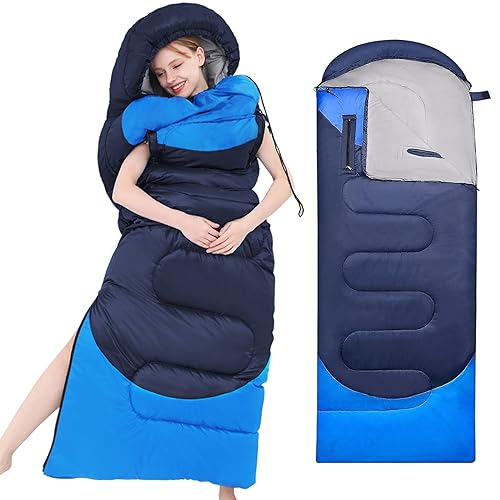 LiveGo Schlafsäcke für Erwachsene, tragbarer Schlafsack mit Reißverschlusslöchern an den Armen Schlafsäcke für Herbst und Winter Kinderschlafsack für Camping Wandern Rucksackreisen (Navy blau) von LiveGo