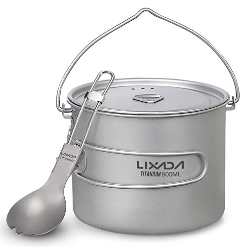 Lixa-da Titanium Tasse Camping Topf mit Deckel und faltbarem Spork, 750ml/900m/1100ml, Leichtgewicht Picknick Kochgeschirr, für Outdoor Camping Wandern Rucksack Picknick, 128g Lixa-da Titanium Tasse Camping Topf mit Deckel und faltbarem Spork, 750ml/900m/1100ml, Leichtgewicht Picknick Kochgeschirr, für Outdoor Camping Wandern Rucksack Picknick, 128g von Lixada