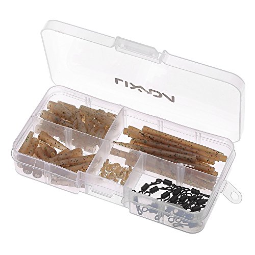 Lixada 100pcs Terminal Karpfen Fischen Tackle Sicherheits-Blei-Clips mit Pins Tail Gummi-Rohre Anti Tangle Ärmel Quick Change von Lixada