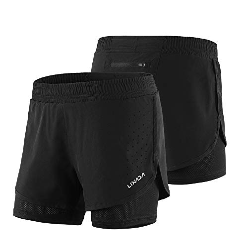 Lixada 2-in-1-Laufhose für Damen Schnell trocknend Atmungsaktiv Aktiv-Training Jogging-Radsport-Shorts mit längerem Innenschuh von Lixada