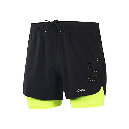 Lixada 2-in-1-Sportshorts für Herren, schnelltrocknend, atmungsaktiv, Laufshorts, Fitness/Tennis/Gym/Training/Joggen/Radfahren, mit längerem Futter von Lixada