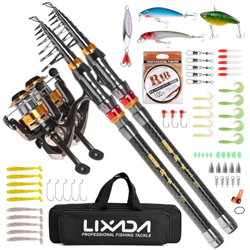 Lixada 2-teiliges Angelruten- und Rollen-Set, Teleskop-Angelrute aus Kohlefaser mit Spinnrollen-Set, Tragetasche, Koffer, Salzwasser/Süßwasser, Reise-Angelköder, Jighaken, komplettes Set Lixada 2-teiliges Angelruten- und Rollen-Set, Teleskop-Angelrute aus Kohlefaser mit Spinnrollen-Set, Tragetasche, Koffer, Salzwasser/Süßwasser, Reise-Angelköder, Jighaken, komplettes Set von Lixada
