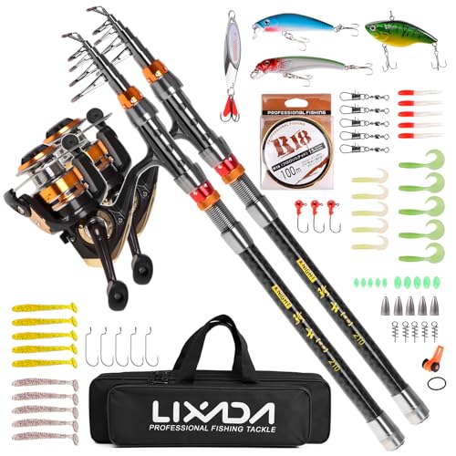 Lixada 2-teiliges Angelruten- und Rollen-Set, Teleskop-Angelrute aus Kohlefaser mit Spinnrollen-Set, Tragetasche, Koffer, Salzwasser/Süßwasser, Reise-Angelköder, Jighaken, komplettes Set Lixada 2-teiliges Angelruten- und Rollen-Set, Teleskop-Angelrute aus Kohlefaser mit Spinnrollen-Set, Tragetasche, Koffer, Salzwasser/Süßwasser, Reise-Angelköder, Jighaken, komplettes Set von Lixada