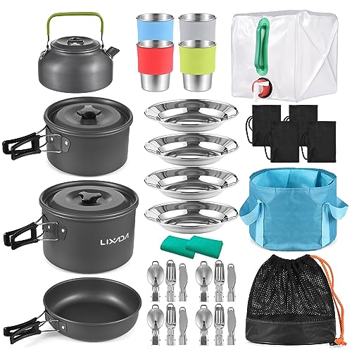 Lixada Tragbar Camping Kochgeschirr Topf Kocher Set, Camping Kochgeschirr Geschirr Kit 2-3 Personen mit Faltender Löffel Gabel Cutter Cup, Camping Kochgeschirr Se Zum Wandern Outdoor BBQ Picknick von Lixada