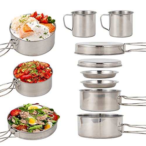 Lixada Camping Kochgeschirr Kit, 8-teiliges Camping Topf Pfanne Set, Edelstahl Geschirr Kochtopf Set mit Tellern, Tassen für Picknick, Outdoor-Camping, Wandern, Rucksackreisen Lixada Camping Kochgeschirr Kit, 8-teiliges Camping Topf Pfanne Set, Edelstahl Geschirr Kochtopf Set mit Tellern, Tassen für Picknick, Outdoor-Camping, Wandern, Rucksackreisen von Lixada