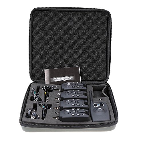 Lixada Funk Bissanzeiger Set Wireless Digital Angeln Alarm Angeln Empfänger Ton Alarm Kit Led Alarmanzeige mit Portable Case (4 Angeln Bissanzeiger + 1 Empfänger + 4 Swinger) von Lixada