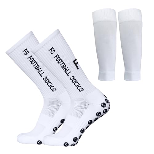 Lixada Fußballsocken und Wadenärmel-Set,antirutschsocken sport Erwachsene Herren Stutzen Stutzenstrumpf,Unisex Laufsocken Kompressionsstretch-Socken Sportliche Fußball-Socken mit Griffen,1 Paar(39-46) von Lixada