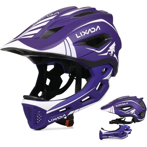 Lixada Fahrradhelm Kinder Helm Fullface Abnehmbar Unisex 52-58cm Children's Helmet 2-In-1 Integrated Größenverstellbar- Mit Abnehmbarem Kinnschutz Helmet inliner Für Fahrräder, Skateboards von Lixada