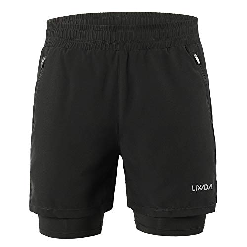 Lixada Herren 2 in 1 Laufshorts Schnelltrocknende, Atmungsaktive, mit Reißverschluss, Seitentaschen,langem Innenfutter, aktive Trainingsübung Jogging Marathon Radsportshorts von Lixada