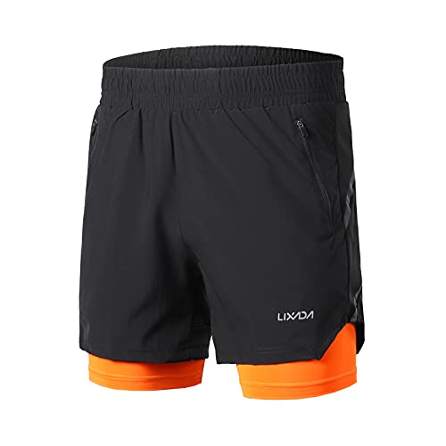 Lixada Herren-Laufshorts, 2-in-1, schnelltrocknend, atmungsaktiv, Training, aktives Training, Jogging, Marathon, Sport, mit Taschen, ohne Taschen, 10 Farben, S-XXL von Lixada