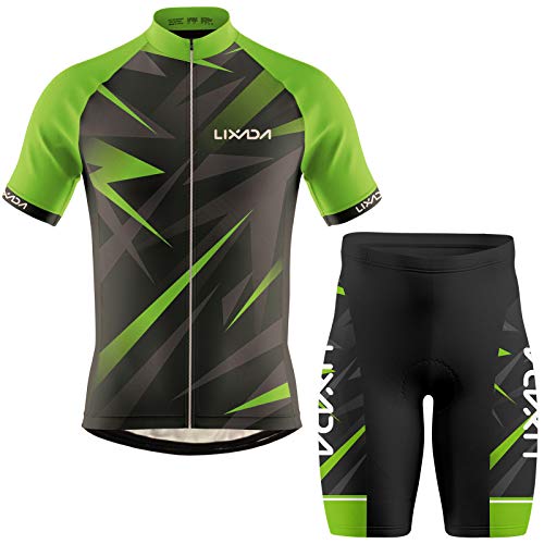 Lixada Kurzarm Radtrikot Herren Atmungsaktives Sommer Kurzarm-Bike-Shirt und Radhose gepolsterte Shorts,MTB-Fahrrad-Anzug für Radsport Outdoor Sport Lixada Kurzarm Radtrikot Herren Atmungsaktives Sommer Kurzarm-Bike-Shirt und Radhose gepolsterte Shorts,MTB-Fahrrad-Anzug für Radsport Outdoor Sport von Lixada