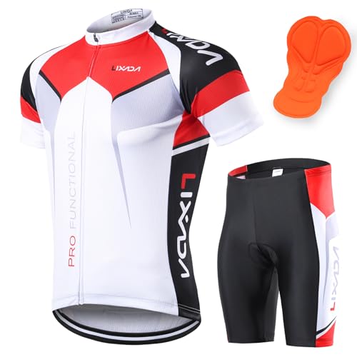 Lixada Herren Radtrikot Set Fahrrad Kurzarm Set Schnelltrocknend Atmungsaktives Shirt + 3D Cushion Shorts Gepolsterte Hose von Lixada