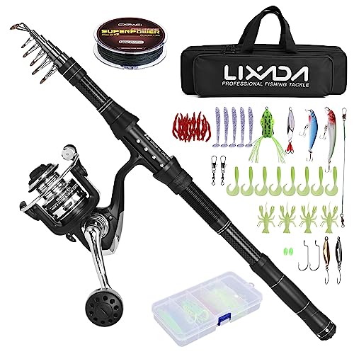 Lixada Teleskop-Angelrute und Rollen-Set mit Angelschnur, Angelköder-Set und Zubehör und Tragetasche Angelzubehör, ideal für Reisen, zum Angeln in Salzwasser und Süßwasser Lixada Teleskop-Angelrute und Rollen-Set mit Angelschnur, Angelköder-Set und Zubehör und Tragetasche Angelzubehör, ideal für Reisen, zum Angeln in Salzwasser und Süßwasser von Lixada
