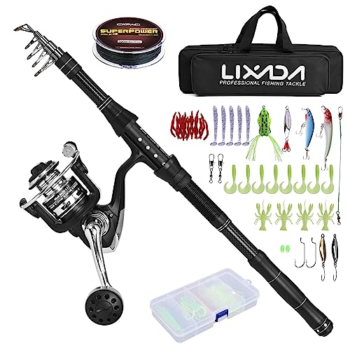 Lixada Teleskop-Angelrute und Rollen-Set mit Angelschnur, Angelköder-Set und Zubehör und Tragetasche Angelzubehör, ideal für Reisen, zum Angeln in Salzwasser und Süßwasser Lixada Teleskop-Angelrute und Rollen-Set mit Angelschnur, Angelköder-Set und Zubehör und Tragetasche Angelzubehör, ideal für Reisen, zum Angeln in Salzwasser und Süßwasser von Lixada