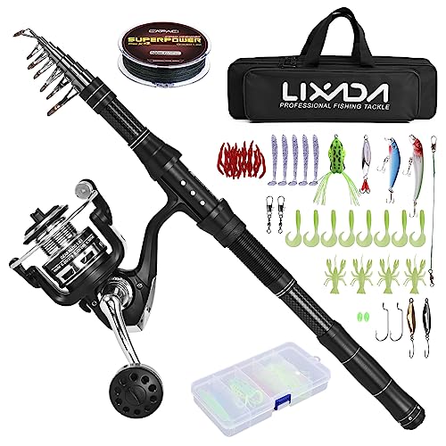 Lixada Teleskop-Angelrute und Rollen-Set mit Angelschnur, Angelköder-Set und Zubehör und Tragetasche Angelzubehör, ideal für Reisen, zum Angeln in Salzwasser und Süßwasser Lixada Teleskop-Angelrute und Rollen-Set mit Angelschnur, Angelköder-Set und Zubehör und Tragetasche Angelzubehör, ideal für Reisen, zum Angeln in Salzwasser und Süßwasser von Lixada