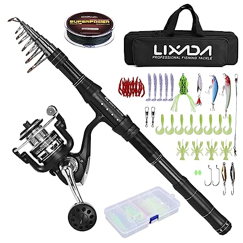 Lixada Teleskop-Angelrute und Rollen-Set mit Angelschnur, Angelköder-Set und Zubehör und Tragetasche Angelzubehör, ideal für Reisen, zum Angeln in Salzwasser und Süßwasser Lixada Teleskop-Angelrute und Rollen-Set mit Angelschnur, Angelköder-Set und Zubehör und Tragetasche Angelzubehör, ideal für Reisen, zum Angeln in Salzwasser und Süßwasser von Lixada