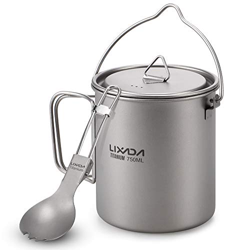 Lixa-da Titanium Tasse Camping Topf mit Deckel und faltbarem Spork, 750ml/900m/1100ml, Leichtgewicht Picknick Kochgeschirr, für Outdoor Camping Wandern Rucksack Picknick, 128g Lixa-da Titanium Tasse Camping Topf mit Deckel und faltbarem Spork, 750ml/900m/1100ml, Leichtgewicht Picknick Kochgeschirr, für Outdoor Camping Wandern Rucksack Picknick, 128g von Lixada