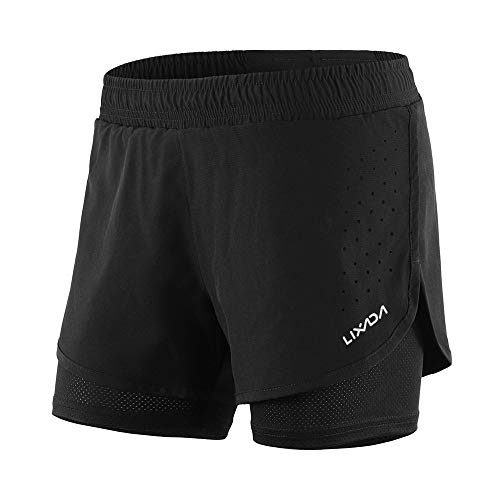 Lixada Women's Running Shorts 2-in-1 Double Layer Elastic Waistband Workout Fitness Active Yoga Jogging Athletic with Pockets, Smooth Liner & Reflective Elements No-Chafing Quick Drying Breathable von Lixada