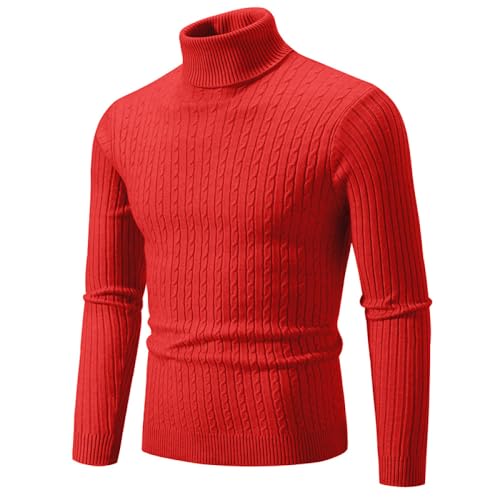 Herren Rollkragenpullover Lässiger Herren hochgeschlossener Strickpullover Warme Pullover Oberteile für Herren, rot, 3XL Herren Rollkragenpullover Lässiger Herren hochgeschlossener Strickpullover Warme Pullover Oberteile für Herren, rot, 3XL von Liyinco