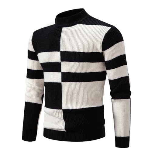 Herren Rundhalspullover Lässiger Pullover Halbhoher Kragenpullover Colour Blocking Herren Warmer Pullover Pullover Strickpullover Tops, Weiß, M von Liyinco