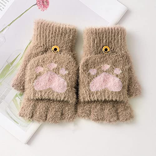 Liyinco Damen Cartoon Katze Klaue Flip Fingerlose Handschuhe Nette Winter Warm Plüsch Fingerlose Handschuhe Gestrickte Halbfingerhandschuhe Für Outdoor Office Khaki One Size Liyinco Damen Cartoon Katze Klaue Flip Fingerlose Handschuhe Nette Winter Warm Plüsch Fingerlose Handschuhe Gestrickte Halbfingerhandschuhe Für Outdoor Office Khaki One Size von Liyinco