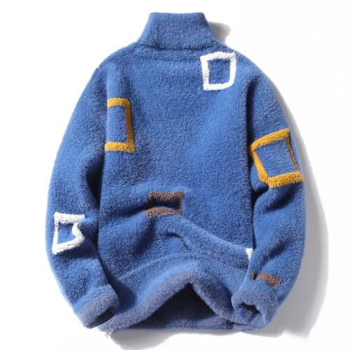 Liyinco Herren Rollkragenpullover - Warmer Herrenpullover Weicher Plüsch Langarmpullover Pullover Strickpullover Pelziges Fleece Lässig Buntes Chevron-Muster Pullover, Blau, XXL von Liyinco