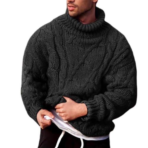 Liyinco Rollkragenpullover für Herren - Einfarbiger Slim-Fit-Pullover Winter-Baumwolle Herbstwarmer Pullover Mode Männer Twist Zopfstrick Rollkragenpullover, Schwarz, XL von Liyinco