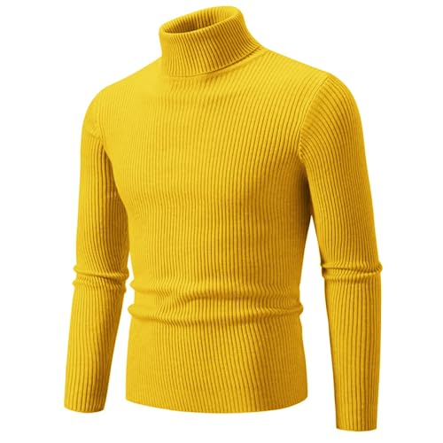 Liyinco Rollkragenpullover für Herren Winter Warmer gestrickter einfarbiger Pullover Herren Slim Fit lässiger Rollkragen-Strick Herrenpullover für Herbst, gelb, 5XL von Liyinco