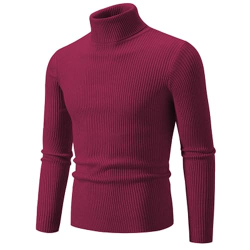 Liyinco Rollkragenpullover für Männer Winter Warme gestrickte einfarbige Pullover Herren Slim Fit lässige Rollkragen Strick Mann Pullover für Herbst, Wein, M von Liyinco