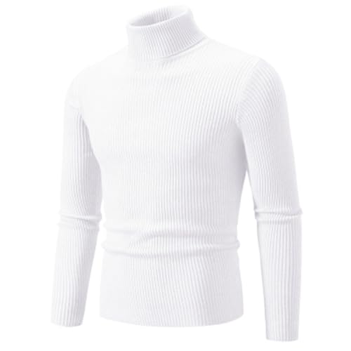 Liyinco Rollkragenpullover für Männer Winter Warme gestrickte einfarbige Pullover Herren Slim Fit lässige Rollkragen Strick Mann Pullover für Herbst, weiß, 3XL von Liyinco