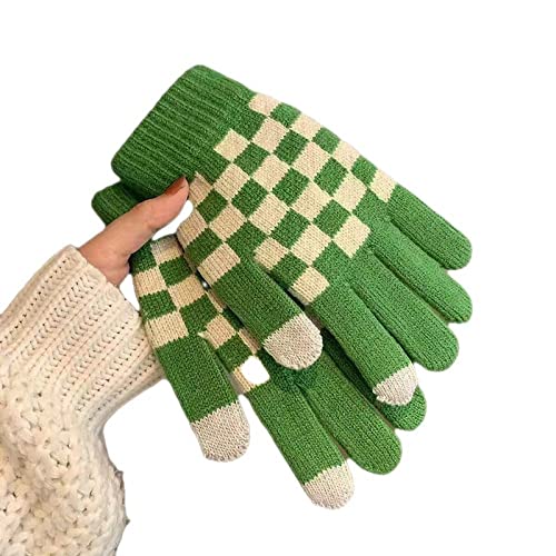 Liyinco Winter Stricken Wollhandschuhe Frauen Einfache Schachbrett Vollfingerhandschuhe Winter Warm Berührbarer Bildschirm Reiten Mehrfarbige Handschuhe Grün Einheitsgröße von Liyinco