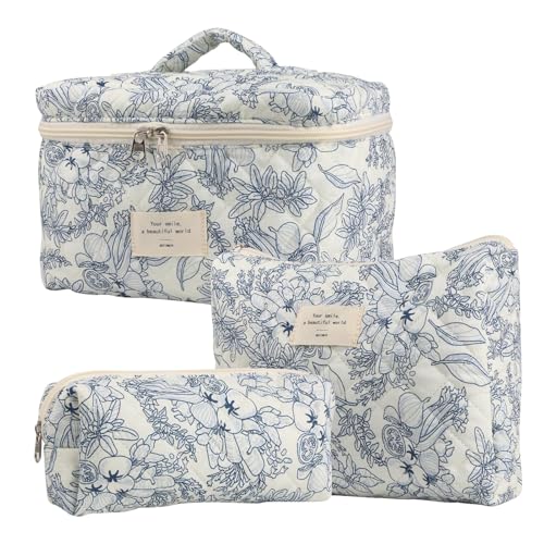 Gesteppte Kosmetiktasche Mit Blumenmuster, 3 Kosmetiktasche Damen Reise Kulturbeutel Set Damen Gesteppte Kulturtasche Mit Blumenmuster,Make-up Tasche Mit Blumenmuster-Waschtasche Gesteppte Kosmetiktasche Mit Blumenmuster, 3 Kosmetiktasche Damen Reise Kulturbeutel Set Damen Gesteppte Kulturtasche Mit Blumenmuster,Make-up Tasche Mit Blumenmuster-Waschtasche von Lnhgh