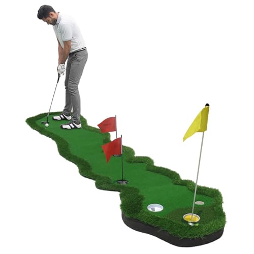 Golf-Putting-Green-Übungsmatte, 0,7 X 3,6 M Golf-Putting-Übungsmatte, 3 Verschiedene Putting-Bereiche Mit Mehreren Löchern/Neigung, Kurvenform Für Zuhause, Büro, Hinterhof von Lnlscle