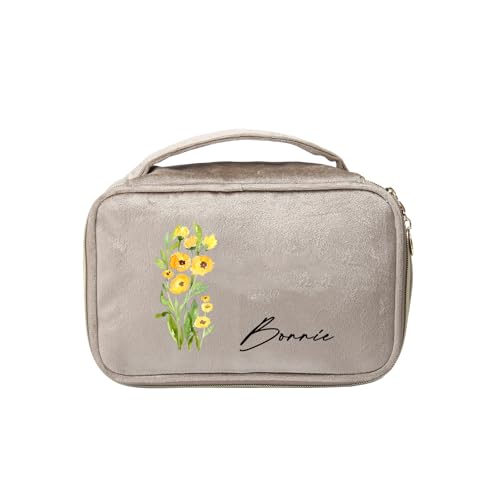 Personalisierte Make Up Tasche Groß mit Namen Kosmetiktasche Reise Kulturbeutel mit MetallReißverschluss Geschenk für Geburtstage Valentinstag Weihnachten (Khaki) von LoLaTide