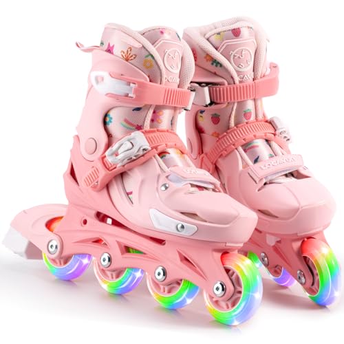 Locavun Verstellbare Inline-Skates für Mädchen, Rollschuhe Kinder für Mädchen, Verstellbare 4 Größen Inliner Rollschuhe mit Leuchtenden Rädern Inline Roller Skates für Kinder Mädchen von Locavun