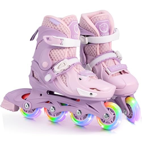 Locavun Verstellbare Inline-Skates für Mädchen, Rollschuhe Kinder für Mädchen, Verstellbare 4 Größen Inliner Rollschuhe mit Leuchtenden Rädern Inline Roller Skates für Kinder Mädchen von Locavun