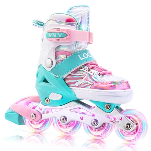 Rollschuhe Kinder für Mädchen, Verstellbare 4 Größen Inline Rollschuhe Quad mit Leuchtenden Rädern für Kinder Mädchen Rollschuhe Kinder für Mädchen, Verstellbare 4 Größen Inline Rollschuhe Quad mit Leuchtenden Rädern für Kinder Mädchen von Locavun