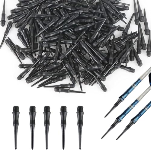 Lohill 200 Stück Schwarze Dart Spitzen,Dartspitzen Kunststoff,Dart Spitzen Soft, 2BA Gewindeschlüsselversion, Kunststoffspitzen für Dartpfeile, Dartzubehör von Lohill