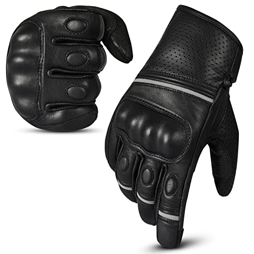 Lomenza Leder Motorradhandschuhe Reithandschuhe Motorcycle Glove Touchscreen-Kompatibel (Black, S) von Lomenza