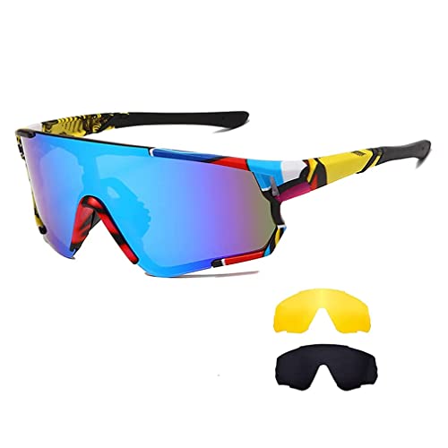Long Keeper Fahrradbrille, Sportbrille Radbrille UV400 Schutz mit 3 Wechselobjektiven, Polarisierte Sport Sonnenbrille Herren Damen für Rennrad MTB Fahrrad von Long Keeper