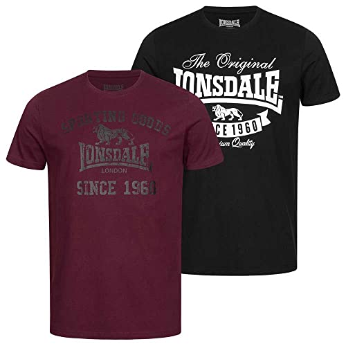 Lonsdale Herren Torbay Doppelpack T Shirt, Black/Oxblood, M EU von Lonsdale