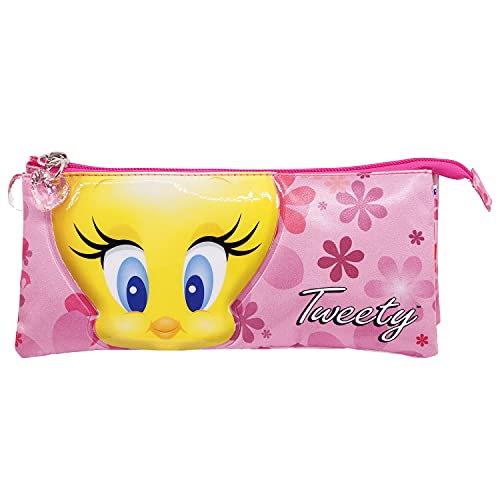 Tweety Pink Flowers-Dreifach Federmäppchen, Rosa von Looney Tunes