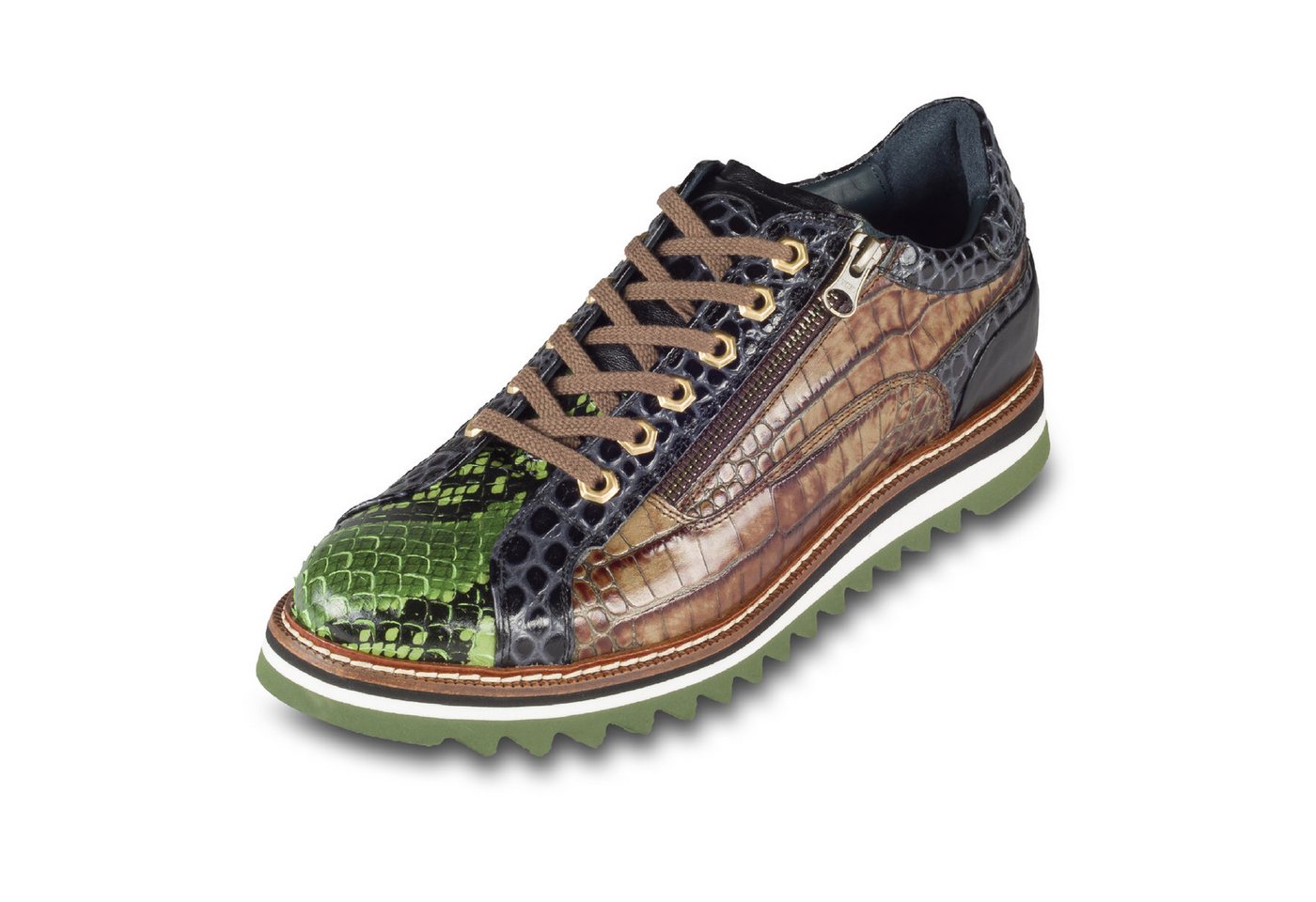 Lorenzi Leder Sneaker grün/braun, Kroko-Prägung, Reißverschluß. Handgefertigt Sneaker Handgefertigt in Italien Lorenzi Leder Sneaker grün/braun, Kroko-Prägung, Reißverschluß. Handgefertigt Sneaker Handgefertigt in Italien von Lorenzi
