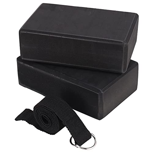 Losueeun Yoga Block und Yoga Gurt Set Eva Schaum Weiche, rutschfeste Yoga BlöCke Universal Pilates Dehnung und Tonisieren Trainings Schwarz von Losueeun