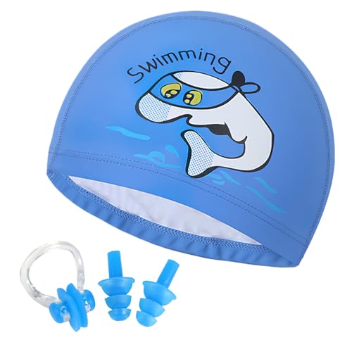 Schwimmkappe für Kinder, mit Nasenklammer und Ohrstöpseln, Delfin-Design, Blau von Lotnut