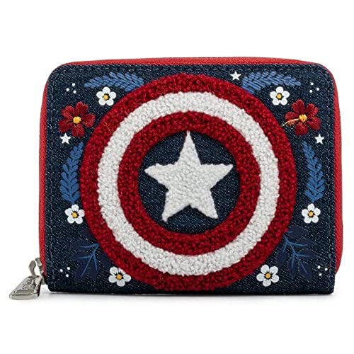 LOUNGEFLY Unisex Kinder Mvwa0157 x Marvel Captain America 80th Anniversary Floral Shield Zip-Around Wallet, Multicolor von Loungefly