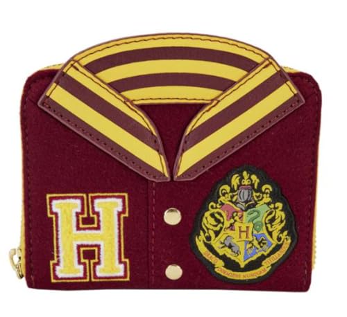 Loungefly Harry Potter Hogwarts Wappen Varsity Jacke Reißverschluss um den Geldbeutel, Mehrfarbig/Meereswellen (Ocean Tides), Geldbörse mit Reißverschluss von Loungefly