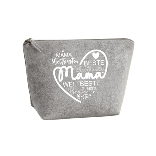 Kosmetiktasche Weltbeste Mama - Filztasche Schminktasche für Damen, Make up Tasche Mama - Xmas, Filztasche für die Handtasche (Hellgrau, S) von Lounis