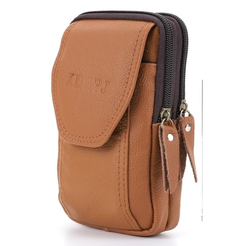 Lovehomily Herren Outdoor-Sport-Hüfttasche, modische Rindsleder-Geldbörse, Reißverschluss, Münzgeldbörse, Münztasche, Handy-Halter, Tasche für Münzen, (Hellbraun) von Lovehomily