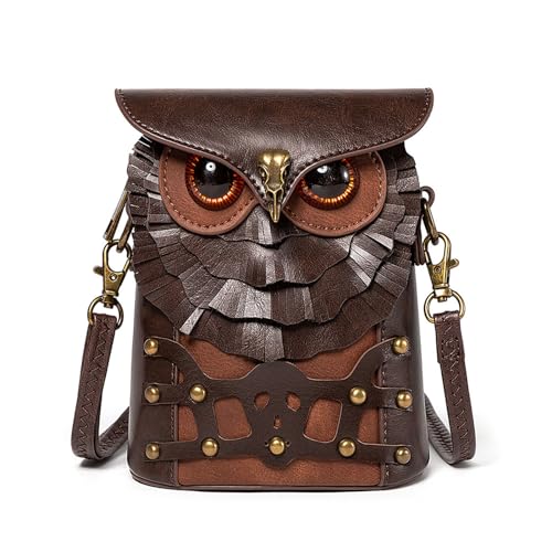 Kreative Eule Crossbody Tasche für Frauen Schöne Tier Umhängetasche PU Leder Tasche Mittelalter Handtasche Münzbörse, braun von Loxyxbnh